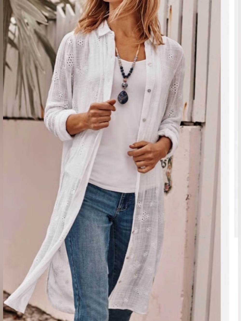 J. Jill Long Semi Sheer Eyelet Button Down Tunic/ CoverUp - Picture 1 of 11
